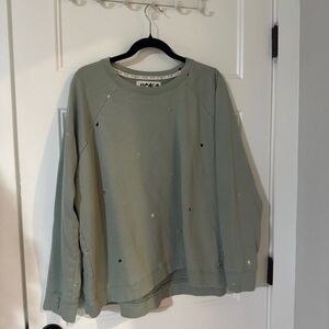 Peace Love World sage Green embroidered Sweatshirt